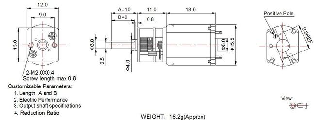 Miniatuurgelijkstroom-Toestelmotor 13mm Motor van Diameter de Vierkante 12 Volt gelijkstroom met Versnellingsbak