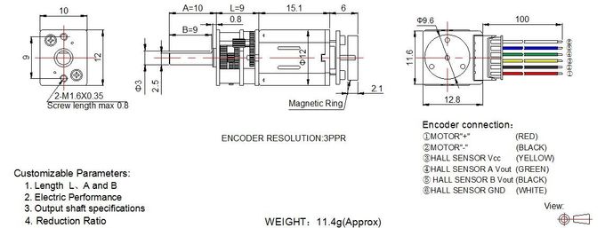 Elektrische Toestelmotor 12v 6v 3v, 12mm N20 Toestelmotor met 3 ppr/12 cpr Codeur