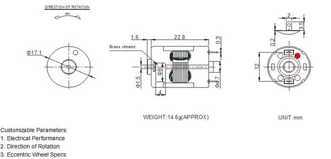 17.1mm gelijkstroom Trillingsmotor 3v - het Materiaal van 12v RoHS met Binnen Zonderling Wiel