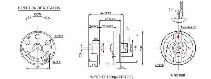 Rs-450 gelijkstroom-Trillingsmotor 45mm Diameter 12v 24v 4900 T/min met Kogellager